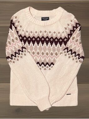 🍂 Abercrombie & Fitch Crewneck Sweater~Women’s S~Cream w/ Fair Isle Pattern